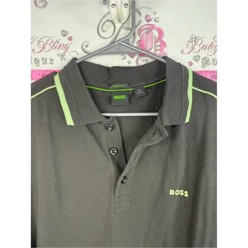 Hugo Boss shirt Black Polo with Lime Green Trim